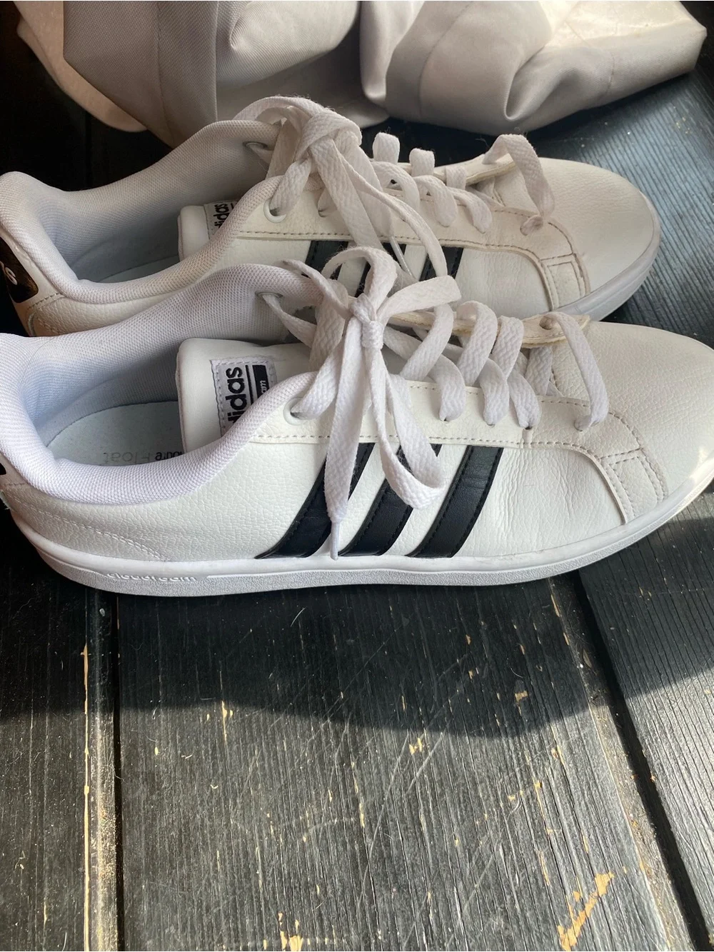 adidas White Sneakers with Black Three Stripes